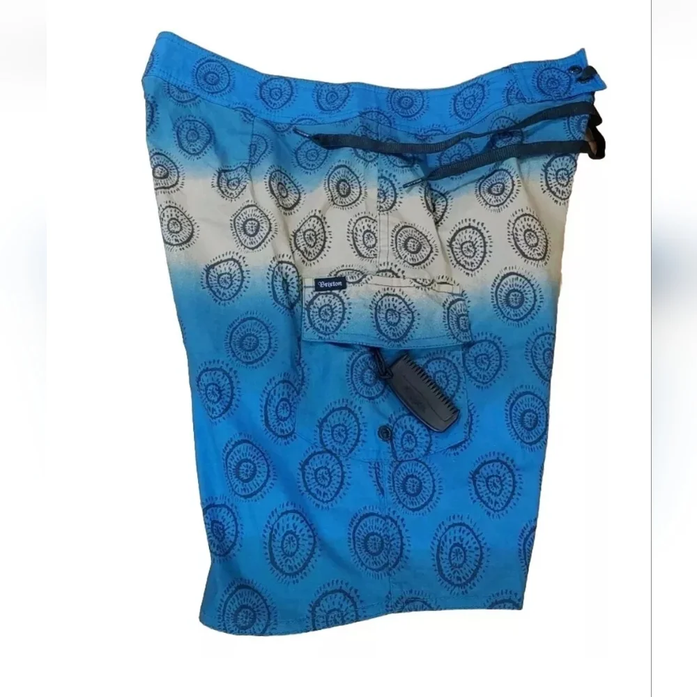 Brixton Leeward Boardshorts Men 30 Swim Trunks Preppy Pool Beach Blue Gold New